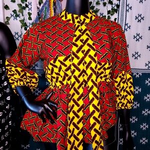 Vibrant Red and Yellow Women's Top